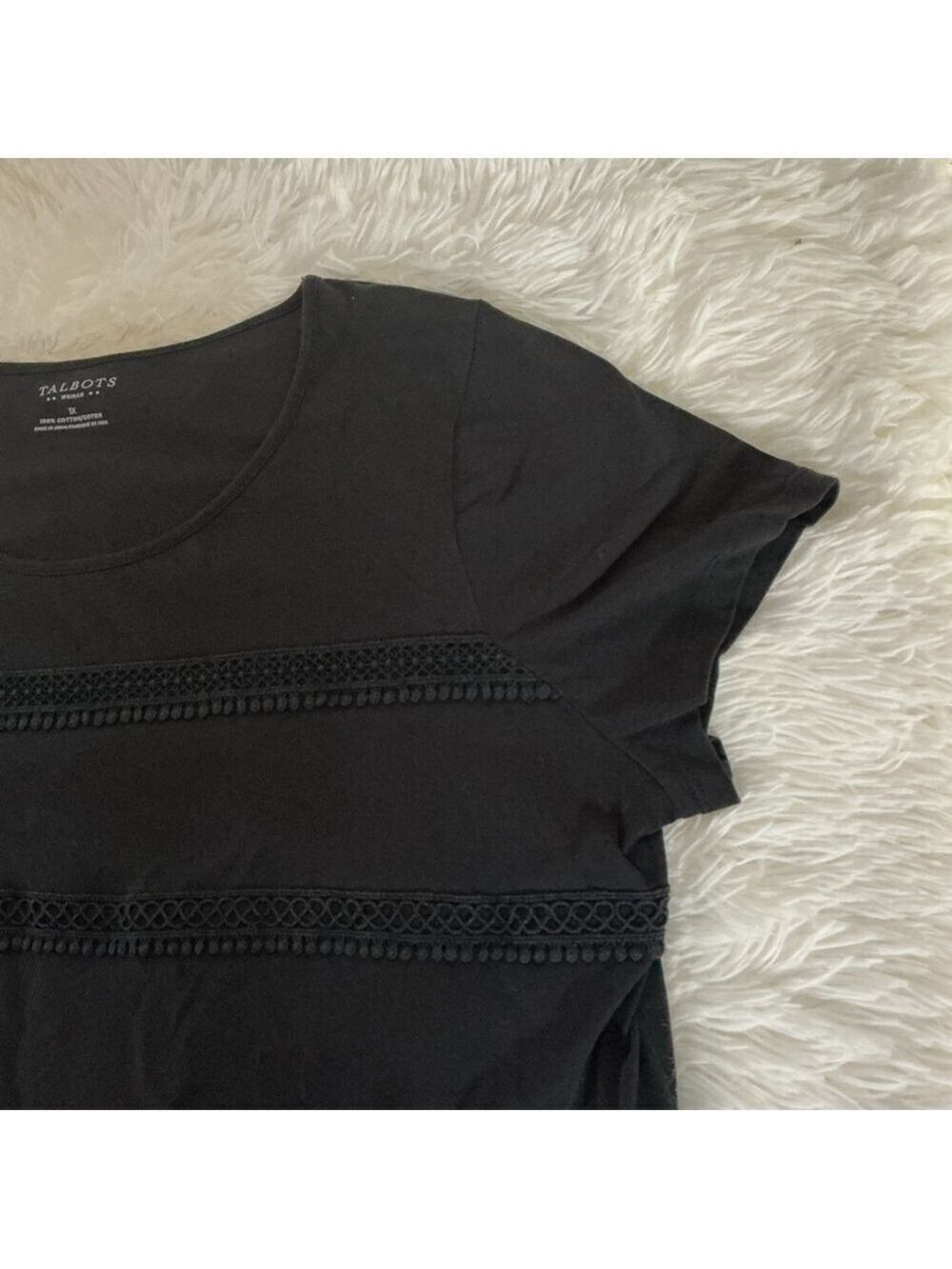 Women's Talbots Black Short Sleeve Tee with Lace Trim - Plus 1X - Picture 3 of 11